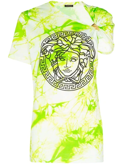 Versace Gathered Printed Tie-dyed Cotton-jersey T-shirt In Green