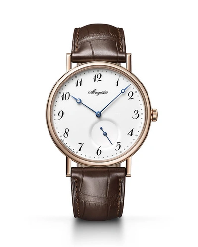 Breguet 40mm Classique 18k Rose Gold Watch W/ Alligator Strap, Brown/white