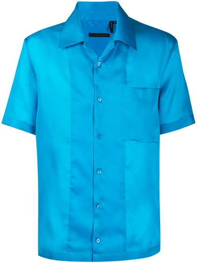 Helmut Lang Slim Fit Silk Short Sleeve Button-up Shirt In Topaz