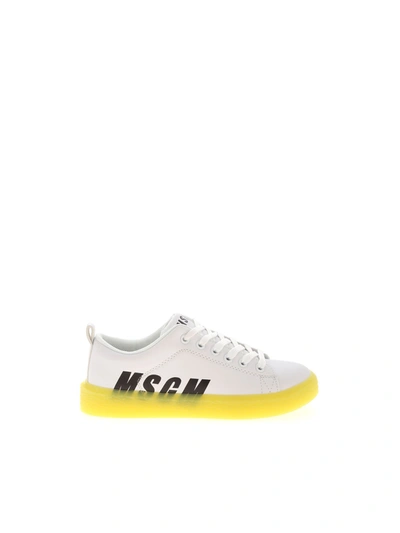 Msgm Neon Yellow Sole Sneakers In White