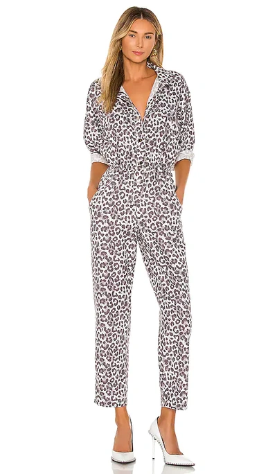 Overlover Hope Cotton Twill Jumpsuit In Lilac Leopard