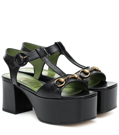 Gucci Black 65 Horsebit Leather Platform Sandals