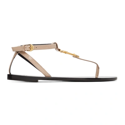 Versace Virtus Leather Thong Sandals In Neutrals