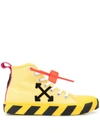 Off-white Men's Arrow Mid-top Canvas Sneaker W/ Stripes In Yellow