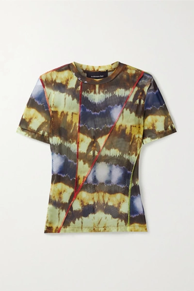 Andersson Bell Paneled Tie-dyed Stretch-mesh T-shirt In Blue