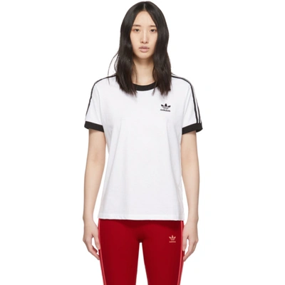 Adidas Originals Striped Cotton T-shirt W/ Logo Detail In White