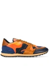 Valentino Garavani Blue & Orange Rockrunner Nappa & Fabric Sneaker In Navy Orange Multi