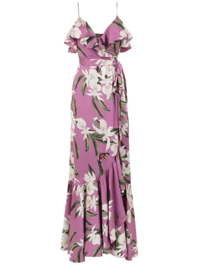 Patbo Orchid Print Maxi Wrap Dress In Purple