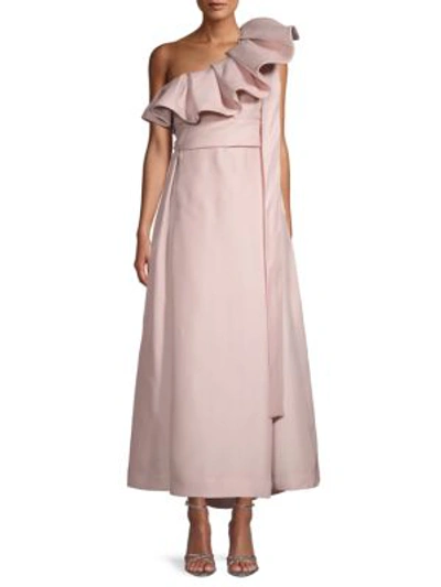 Valentino Ruffled Bow-tie Silk Gown In Dusty Rose