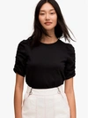 Kate Spade Ruched-sleeve T-shirt In Black