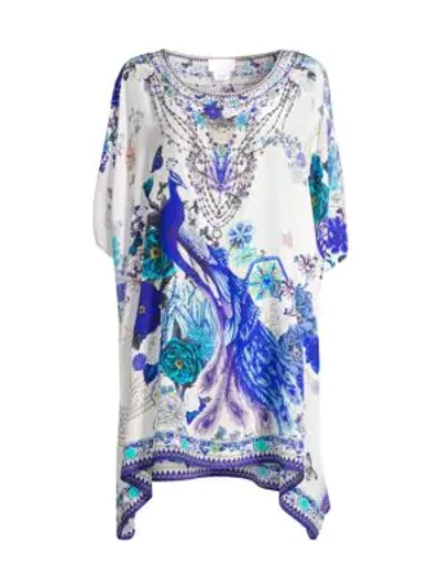 Camilla Women's White Side Of The Moon Embellished Silk Short Caftan