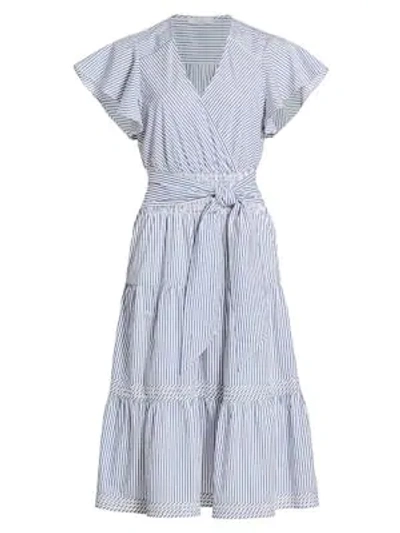 Parker Bessie Stripe Cotton Poplin Ruffle Dress In Azure Stripe