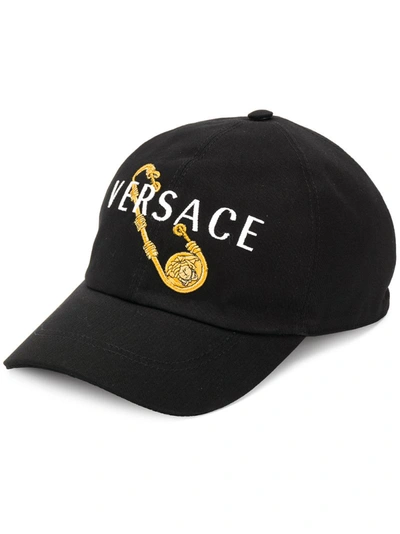 Versace Men's Safety Pin Logo Baseball Hat In Black