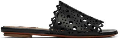 Alaïa Black Vienne Vague Flat Mule Sandals In Noir
