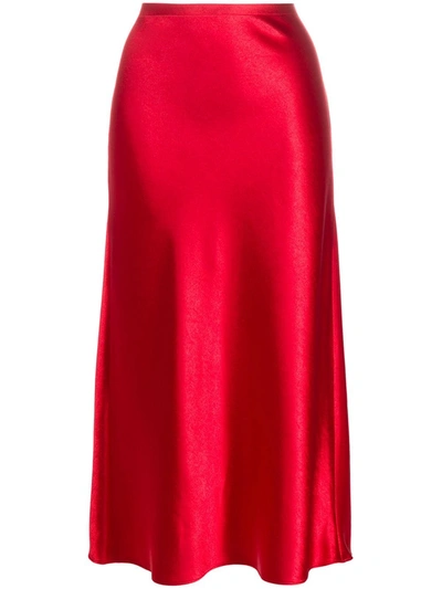 Sies Marjan Aliya Hammered-satin Midi Skirt In Red Lipstick