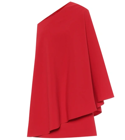 Valentino One-sleeve Cape-effect Wool-blend Crepe Mini Dress In Red