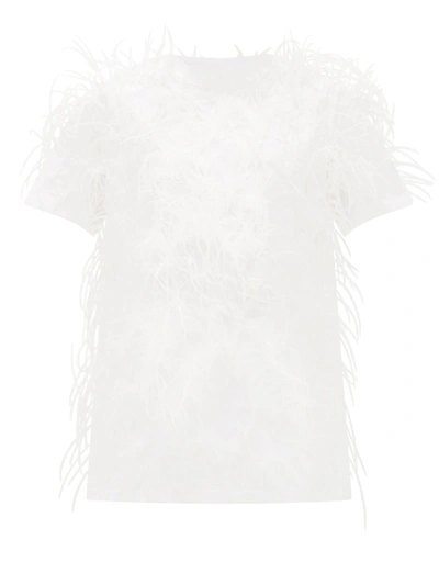 Valentino Feather-embellished Cotton-jersey T-shirt In White