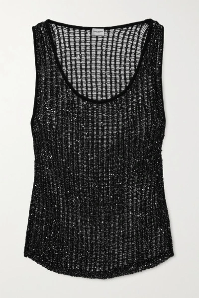 Saint Laurent Sequined Knitted Tank In Black