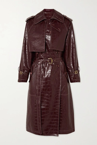 Sies Marjan Eva Croc-effect Faux Leather Trench Coat In Burgundy