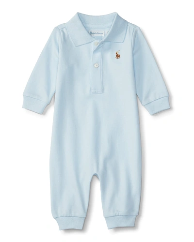 Ralph Lauren Babies' Long-sleeve Pima Polo Coverall In Blue