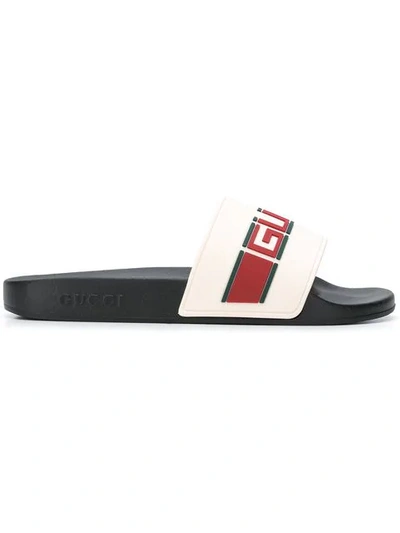 Gucci Logo-embossed Rubber Slides In Neutrals