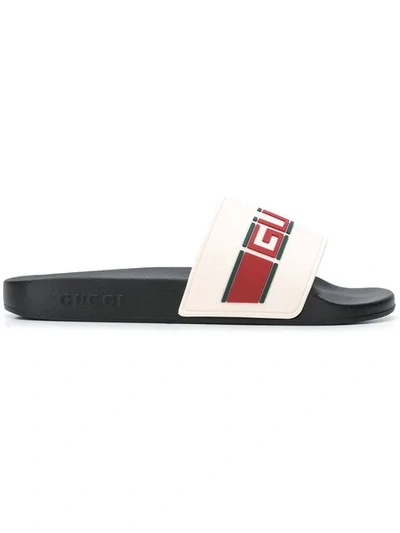 Gucci Logo-embossed Rubber Slides In White