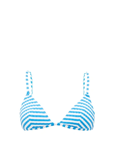 Solid & Striped The Lulu Striped Ribbed Triangle Bikini Top In Azure Stripe Rib