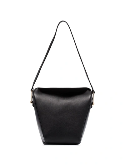 Lemaire Folded Medium Leather Shoulder Bag In Black