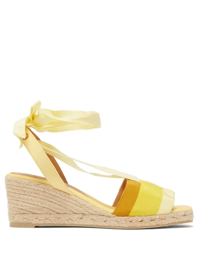 Castaã±er Delia 60 Grosgrain And Canvas Platform Wedges In Amarillo Multicolor