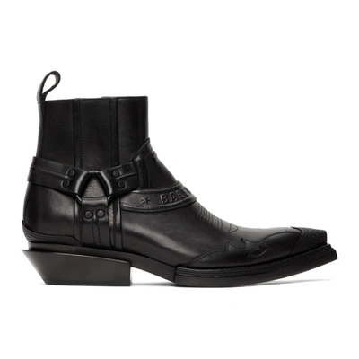 Balenciaga Santiag Harness Leather Western Boots In Black