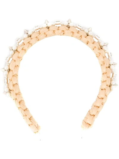 Simone Rocha Faux-pearl And Crystal-embellished Headband In Neutrals