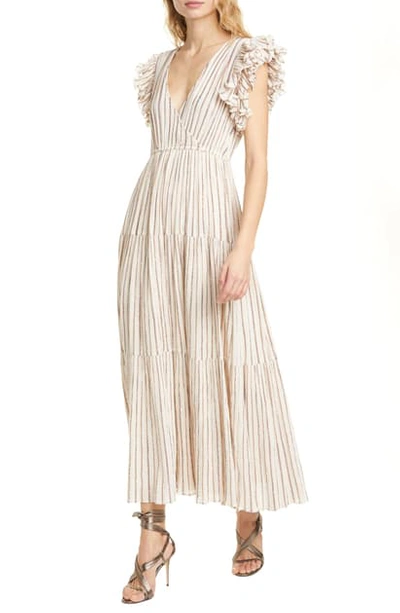 Ulla Johnson Lilliana Striped Ruffle-sleeve Wrap Dress In Cream