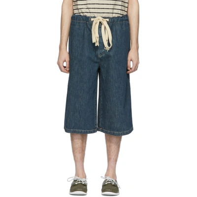 Loewe Drawstring-waistband Boxy-fit Denim Shorts In Indigo