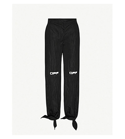 Off-white Logo-print Straight Mid-rise Shell Trousers In Black