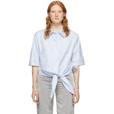 Off-white Waves Baseball Knot-front Cotton Shirt In Ltblue/wht