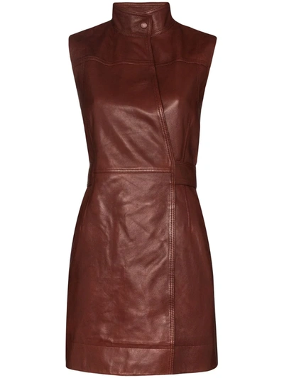 Ganni Sleeveless Lamb-leather Wrap Dress In Red