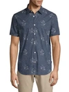 John Varvatos Printed Cotton Short-sleeve Shirt In Pacific Blue