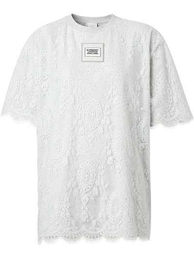Burberry Logo Appliqué Lace Oversized T-shirt In Grey