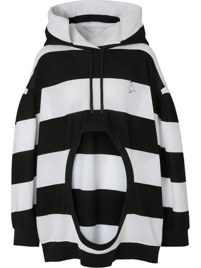 Burberry Cut-out Detail Striped Hoodie In Black Pattern