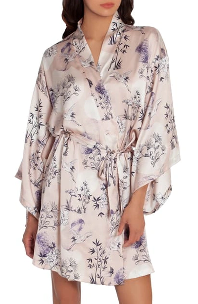 Midnight Bakery Floral Print Satin Wrap Dressing Gown In Akari/ Pink