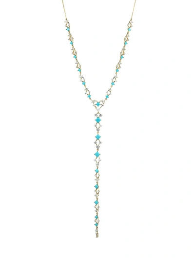 Adriana Orsini 18k Goldplated, Blue Nano & Cubic Zirconia Cluster Adjustable Y Necklace In Silver
