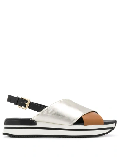 Hogan Multicolor Leather H222 Sandals In Silver
