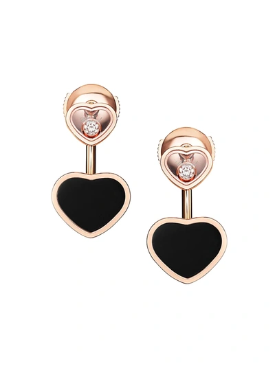 Chopard Women's Happy Hearts 18k Rose Gold, Diamond & Onyx Earrings