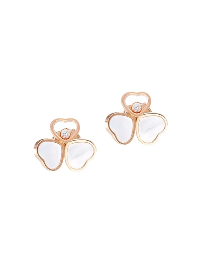 Chopard Women's Happy Hearts 18k Rose Gold, Diamond & Mother-of-pearl Stud Earrings