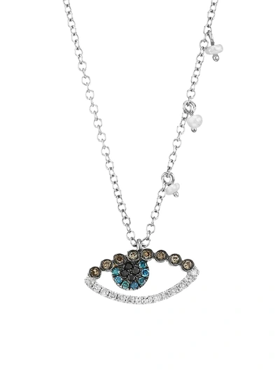 Meira T 14k White Gold & Multilcolor Diamond Evil Eye Necklace