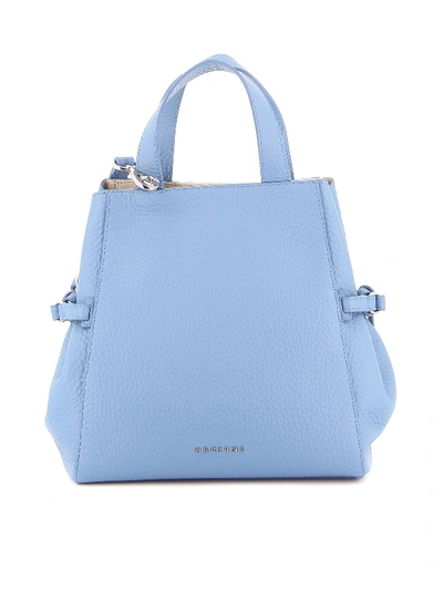 Orciani Shoulder Bag In Blue Grained Leather In Azzurro