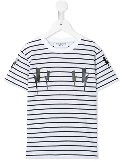 Neil Barrett Kids' Striped Lightening Bolt T-shirt In White