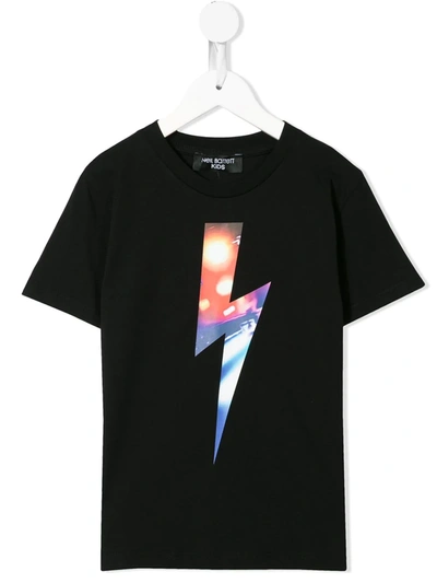 Neil Barrett Kids' Lightning Bolt-print T-shirt In Black