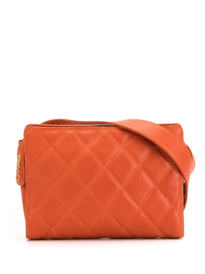 Pre-owned Chanel 1997 Diamond-quilted Belt Bag In Orange
