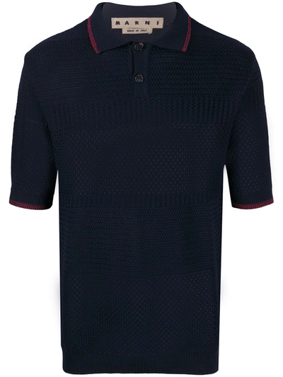 Marni Knitted Polo Shirt In Blue